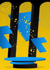 Abstract Yellow, Blue and Black product display. Mockup vector cylinder pedestal podium. Minimal geometric stage showcase for presentation.