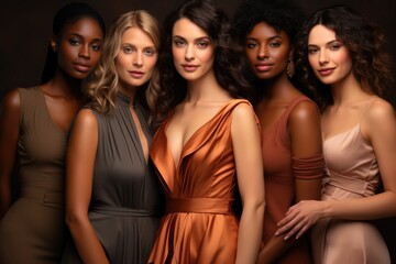 Obraz premium Group of diverse women with natural beauty on brown background
