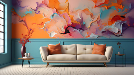 abstract walls and sofas