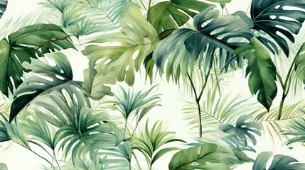 watercolor painting of tropical trees and leaves - obrazy, fototapety, plakaty