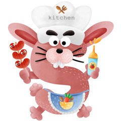 Cartoon rabbit letter S in chef character
