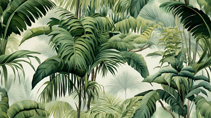 watercolor painting of tropical trees and leaves