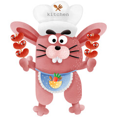 Cartoon rabbit letter R in chef character