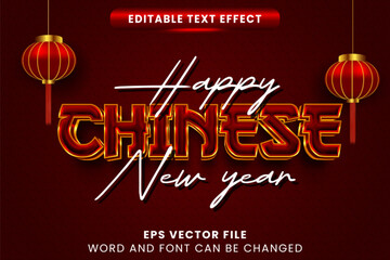 Happy chinese new year red golden 3d editable vector text effect