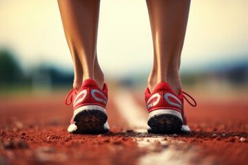 Athlete's feet on starting line, ready to sprint