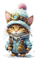 Steampunk Christmas cat clipart png 3d chibi cat clipart cute cat bundle Christmas printable new year kitten for t-shirt junk journal, scrapbooking, collage sheet, 