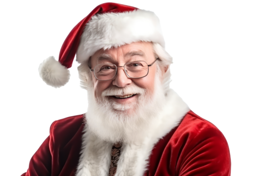 friendly, smiling santa claus 60-yo , half-length portrait, cutout transparent background