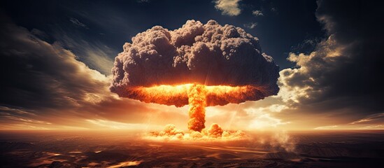 Atomic bombs detonating creating mushroom clouds on Earth s surface - obrazy, fototapety, plakaty