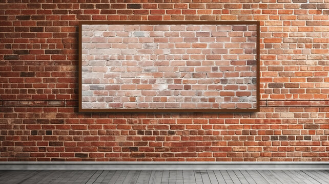 Mockup empty,close up of blank poster ratio 36x24 horizonal orientation on the brick wall,generative ai