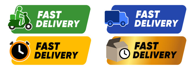 Fast delivery label stamp sticker quick express shipping design set graphic seal