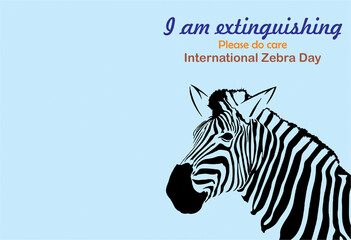 I am extinguishing, please do care.   International zebra day poster, banner with blank space to add text. High resolution copy space to spread awareness.