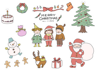 クリスマスのやさしい絵本風イラスト素材