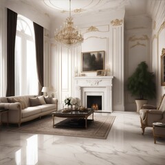 interior design, marble empty living room, mansion, Generative AI