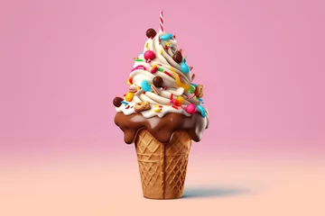 Foto auf Alu-Dibond Food concept. One ice cream cone with sprinkles in vivid background with copy space © Rytis