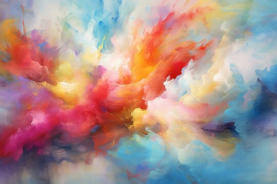 Colorful contemporary artwork with abstract oil painting brushstrokes and a vibrant watercolor-inspired background. Generative AI