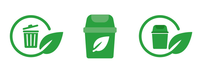 Recycle bin leaves eco biodegradable garbage waste management sustainable stamp seal icon