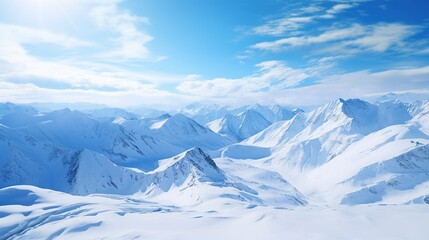 White snowy montains with blue sky, travel and vacation lifestyle, resilience and challenges concept