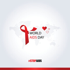 World Aids Day Social Media Concept Vector Illustration With Ribbon And Globe