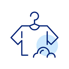 T shirt on hanger. Laundry detergent bubbles. Washing clothes. Pixel perfect, editable stroke icon