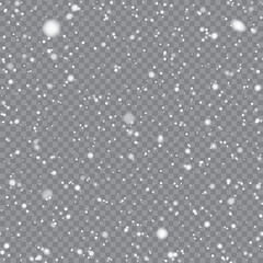 Xmas and New Year pattern with falling snowflakes on transparent background. Vector