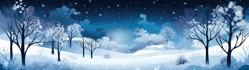 Snow-covered coniferous forest. Cute winter repeating landscape. Horizontal view of the winter forest., generative ai