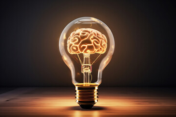 Concept of intelligence A light bulb housing a human brain, representing creativity and innovation. AI Generative brilliance.