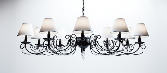 Fototapeta na wymiar Horizontal white ceiling fixture with lamp and cord on black over white