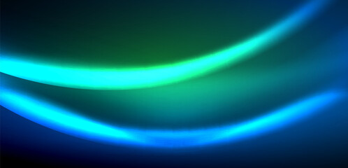 Dynamic waves in ethereal glow of neon lights. Concept merges fluidity of motion with vibrant allure of neon, crafting entrancing backdrop that embodies both vitality and futuristic sophistication