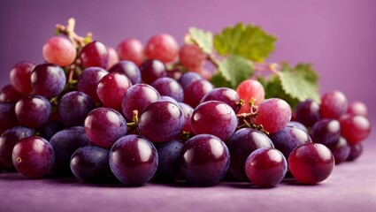 AI generated illustration of an abundance of juicy, ripe grapes on a purple background