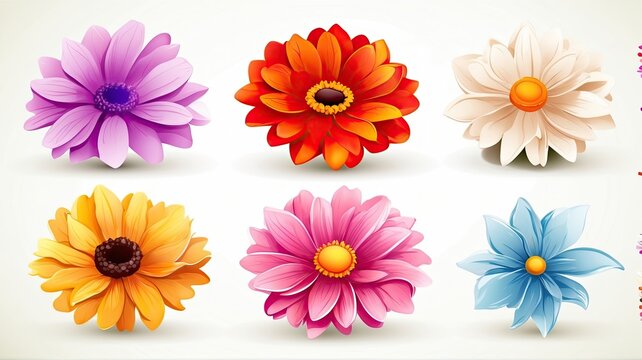 A Colorful Vector Set of Daisy and Sunflower Designs, Perfect for Seasonal Graphics and Decorations.