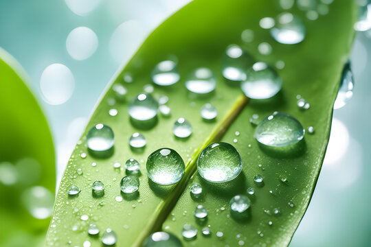 water drops on green leaf,generative ai