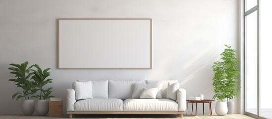 Empty frame in modern and bright interior rendered in