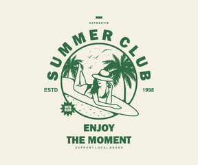 Retro Poster illustration of summer club, surfing Graphic Design for T shirt streetwear and urban style