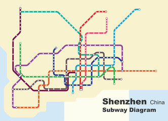 Obraz premium Layered editable vector illustration of the subway diagram of Shenzhen,China.