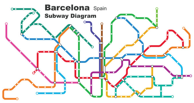 Layered editable vector illustration of the subway diagram of Barcelona,Spain.