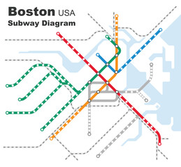 Layered editable vector illustration of the subway diagram of Boston,USA. - obrazy, fototapety, plakaty