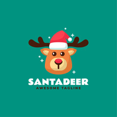 Fototapeta na wymiar Vector Logo Illustration Santa Deer Flat Modern Style.