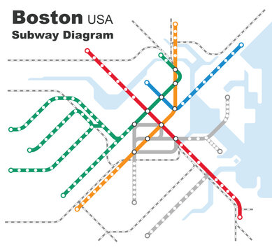 Layered editable vector illustration of the subway diagram of Boston,USA.