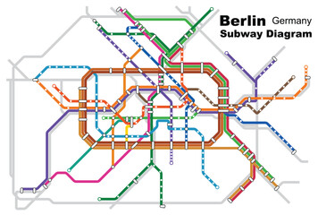 Layered editable vector illustration of the subway diagram of Berlin,Germany.