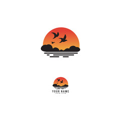 Simple Design Vector Logo Sun and Sea