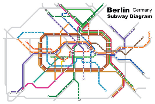 Layered editable vector illustration of the subway diagram of Berlin,Germany.