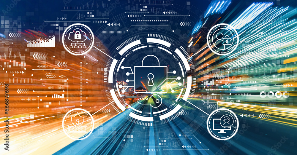 Aufkleber data security concept with abstract high speed technology motion blur