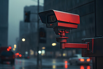 traffic camera capturing a red light violation - obrazy, fototapety, plakaty