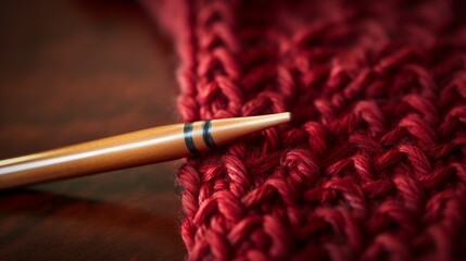 Close-up of a crochet hook working magic on a yarn project - obrazy, fototapety, plakaty
