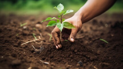 Close-up of hands planting a tree, symbolizing environmental consciousness and the act of making a difference