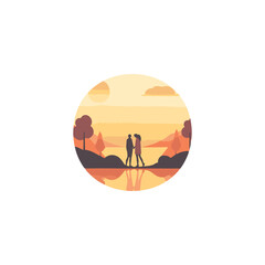 couple together at sunset, vector illustration