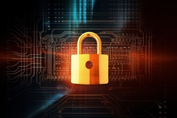 Cyber security theme with padlock and binary code