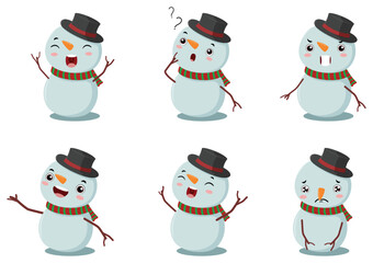 Set of cute christmas snowman cartoon with different expression