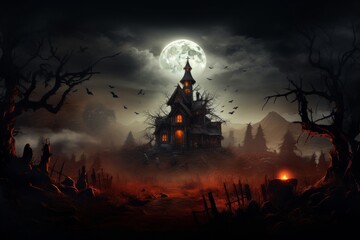 Eerie haunted house for your Halloween invitations