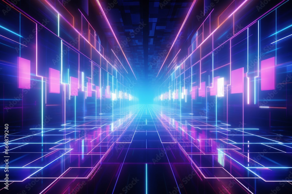Poster futuristic tech backdrop with neon lights. technology, data connection background